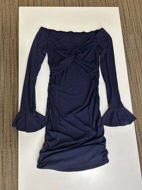 SHEIN Navy Off-Shoulder Knot Front Ruched Mini Dress